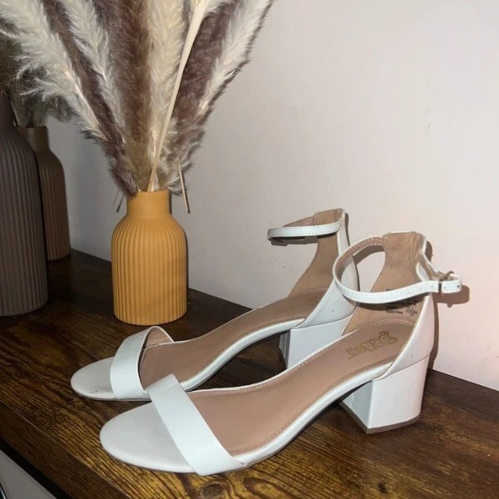 Minimal White Block Heel Ankle-Strap Sandals